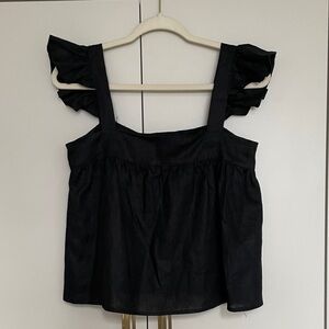 Lotta KARI Linen Black Ruffle Sleeve Top